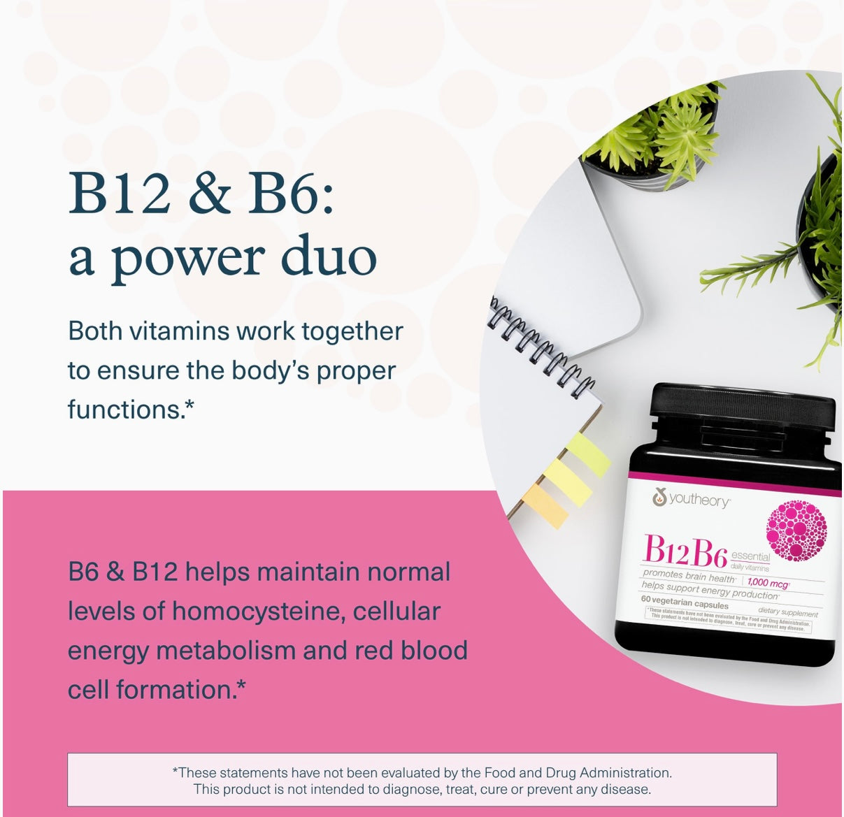 Youtheory B12B6 - Vegan Vitamin B6 & Vitamin B12 - 60 Capsules. Expires 11/26