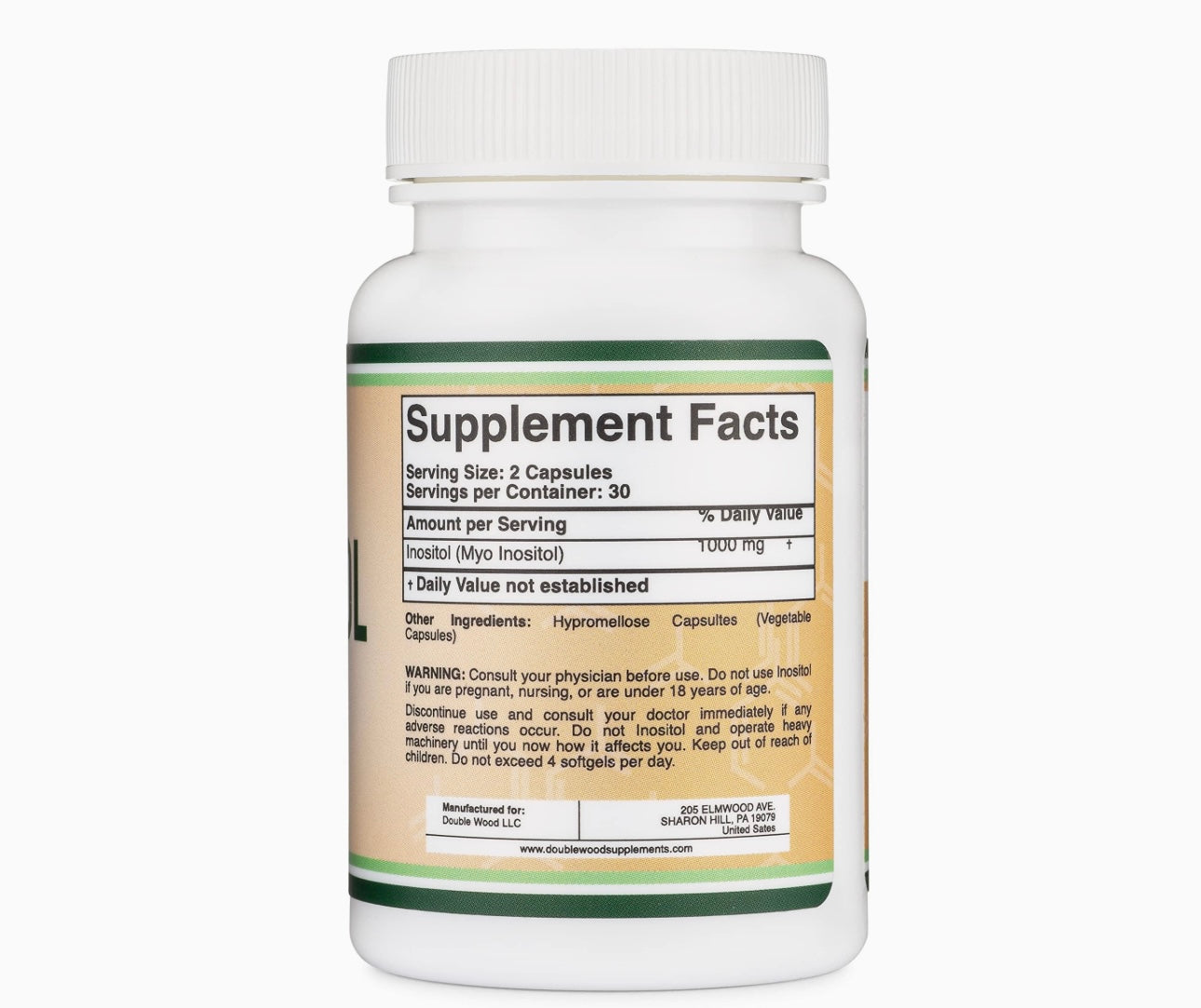 Double Wood Inositol (Myo Inositol) Capsules 1000mg, 60 Counts. Expires 08/26