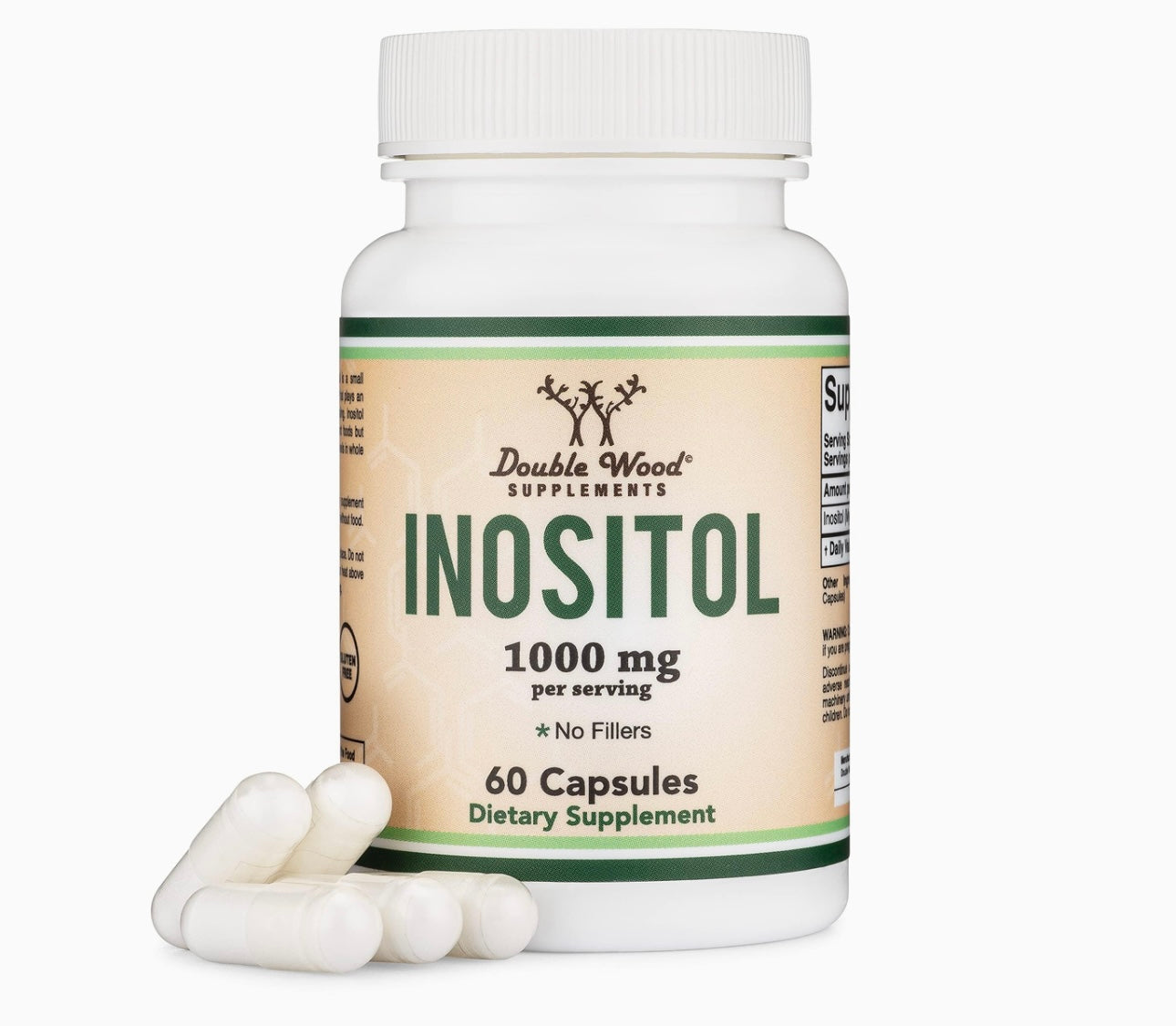 Double Wood Inositol (Myo Inositol) Capsules 1000mg, 60 Counts. Expires 08/26