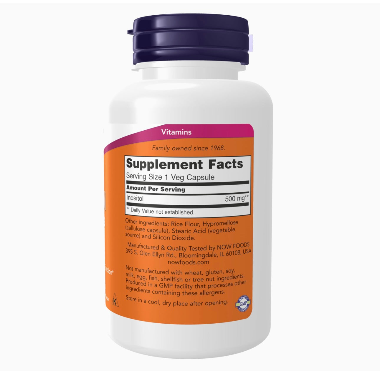 NOW Inositol 500 mg, 100 Capsules. Expires 08/29