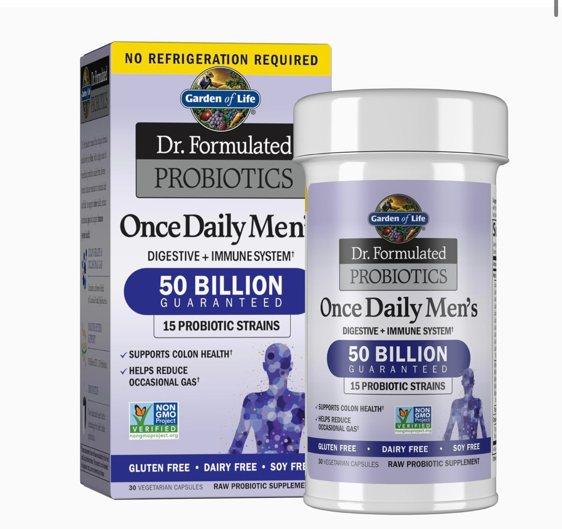 Garden of Life Probiotics for Men Dr Formulated 50 Billion CFU 15 Probiotics for Digestive Health + Organic Prebiotic Fiber for Colon & Immune Support, Daily Gas Relief, Shelf Stable, 30 Capsules