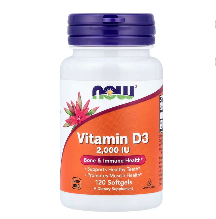NOW Vitamin D3 2000 IU (50mcg) | Immune and Hormonal Support | 120 Softgels; Exp 06/2029