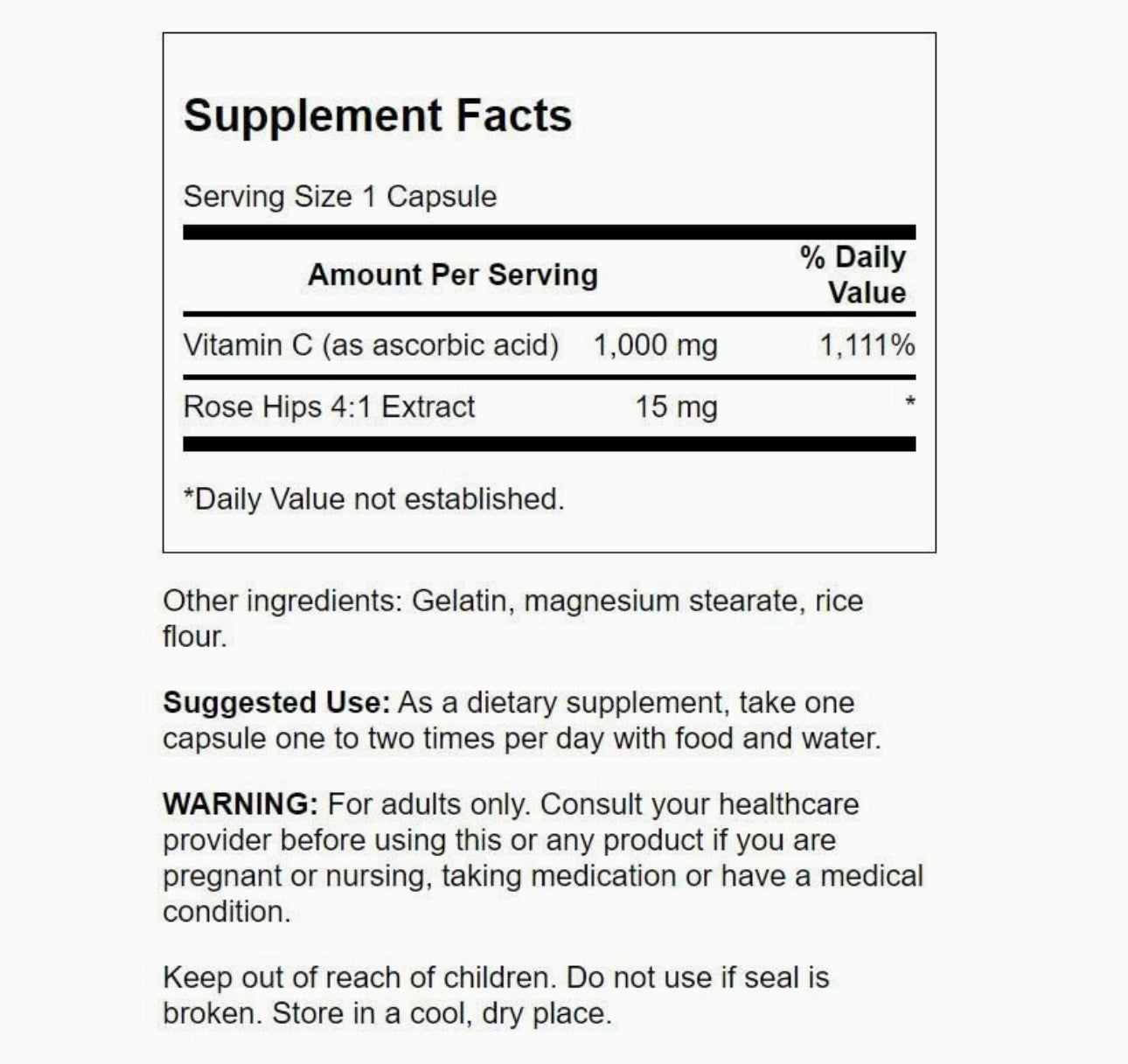 Swanson Vitamin C w/Rose HIPS 1000mg - 90 Capsules. Expires 06/26