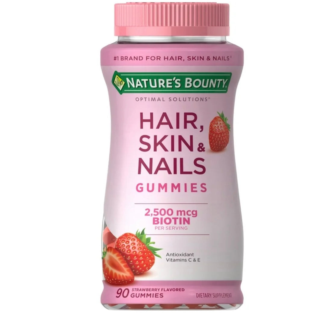 Nature's Bounty Hair Skin and Nail Vitamins With Biotin, Women's Multivitamin, Strawberry Gummies, 90 Ct. Expires 09/26