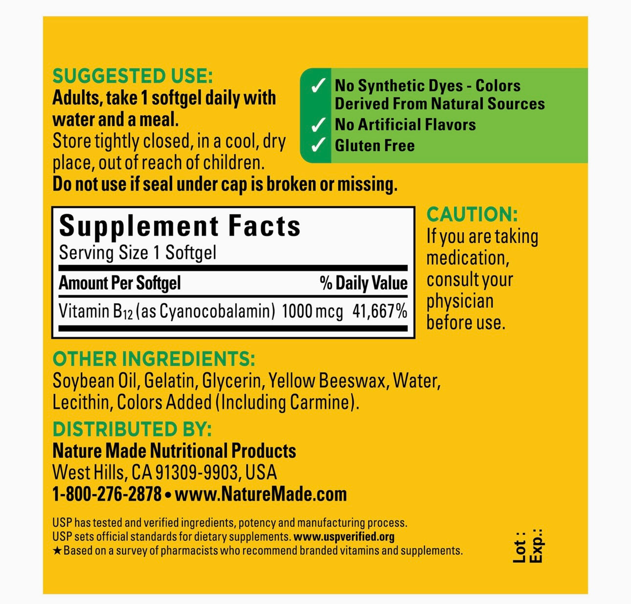 Nature Made Vitamin B12 1000 mcg (150 Softgels). Expires 03/27