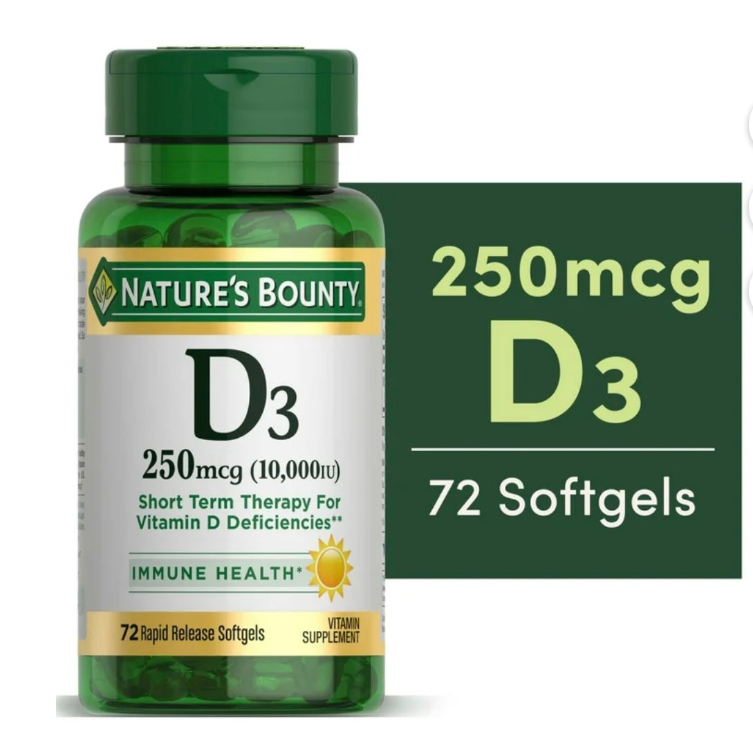 Nature's Bounty Vitamin D3, Immune Health, 10,000 IU, Softgels, 72 Ct