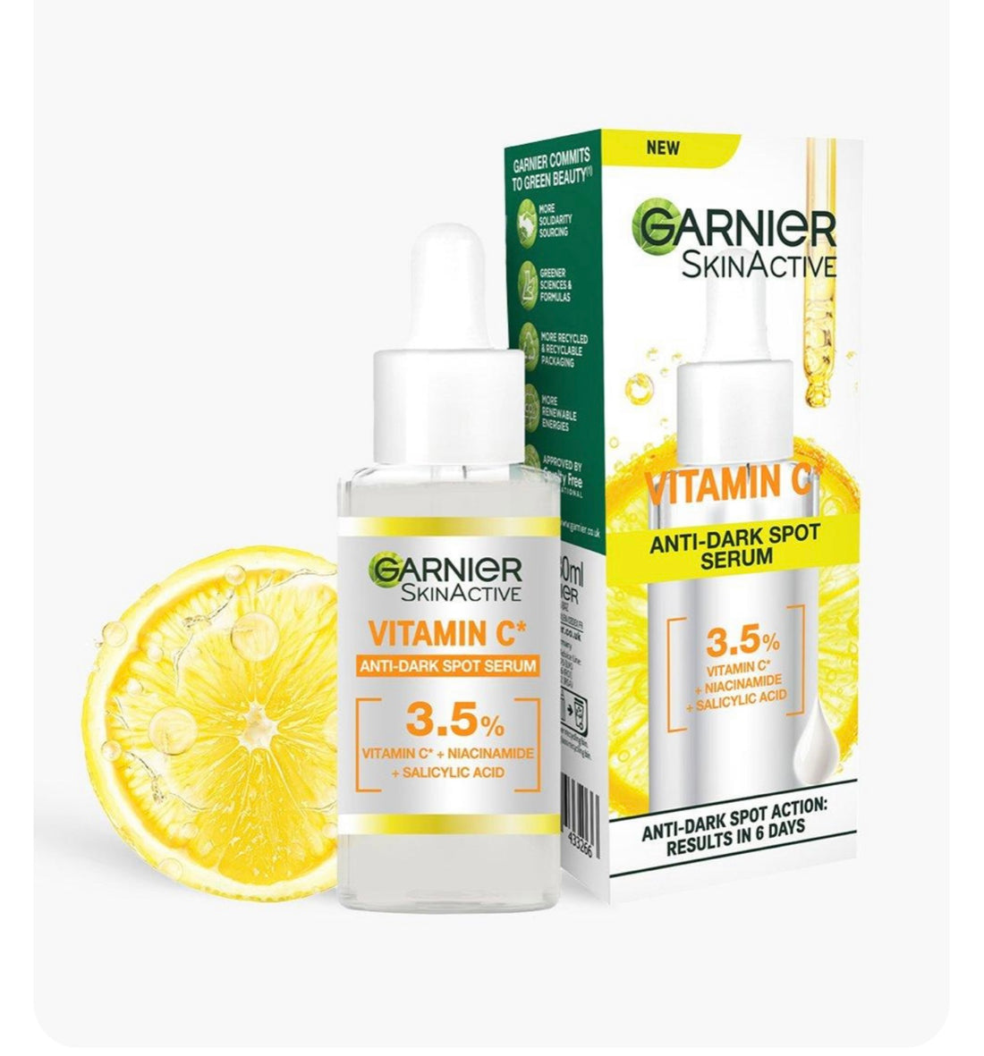 Garnier skin active vitamin c brightening serum 3.5% vitamin c, niacinamide, salicylic acid, anti dark spots 30ml