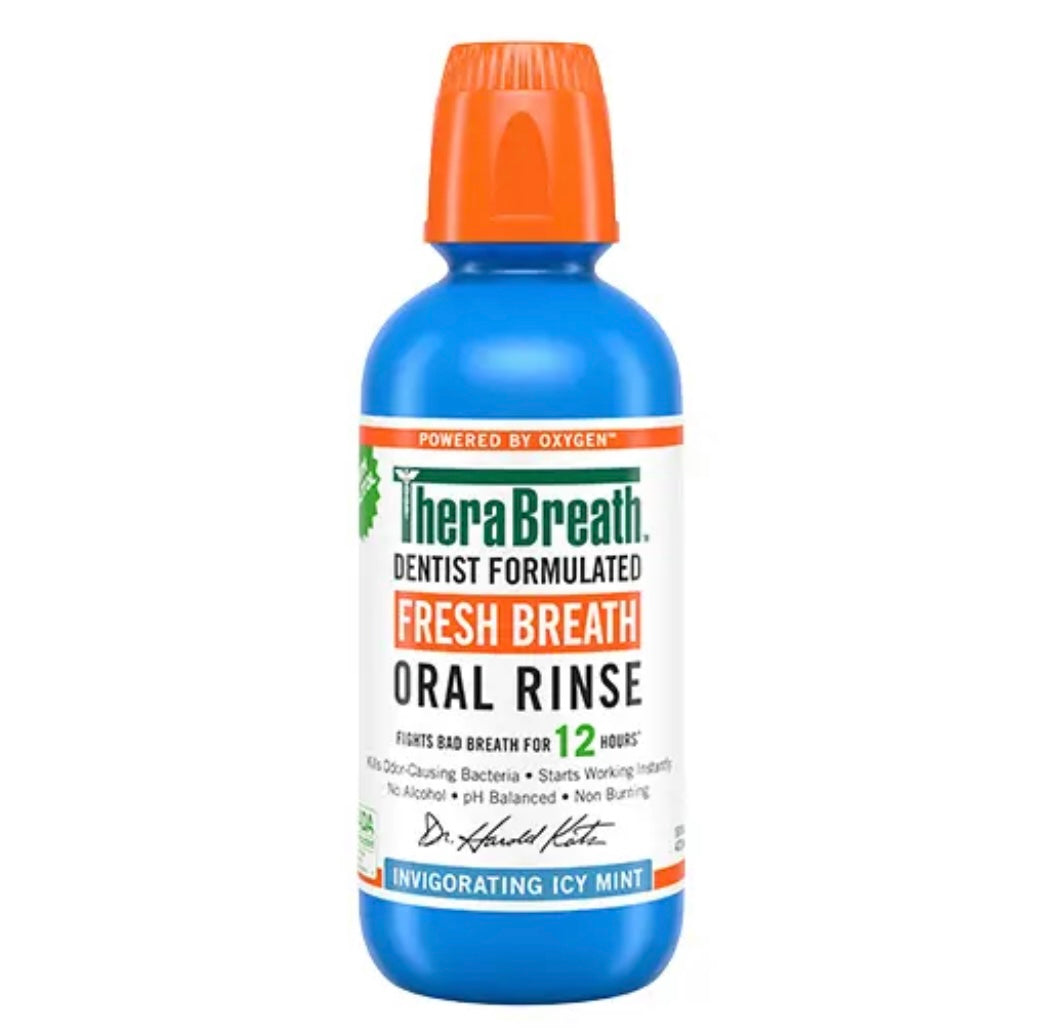 TheraBreath Fresh Breath Mouthwash, Icy Mint Flavor, Alcohol-Free, 16 Fl Oz