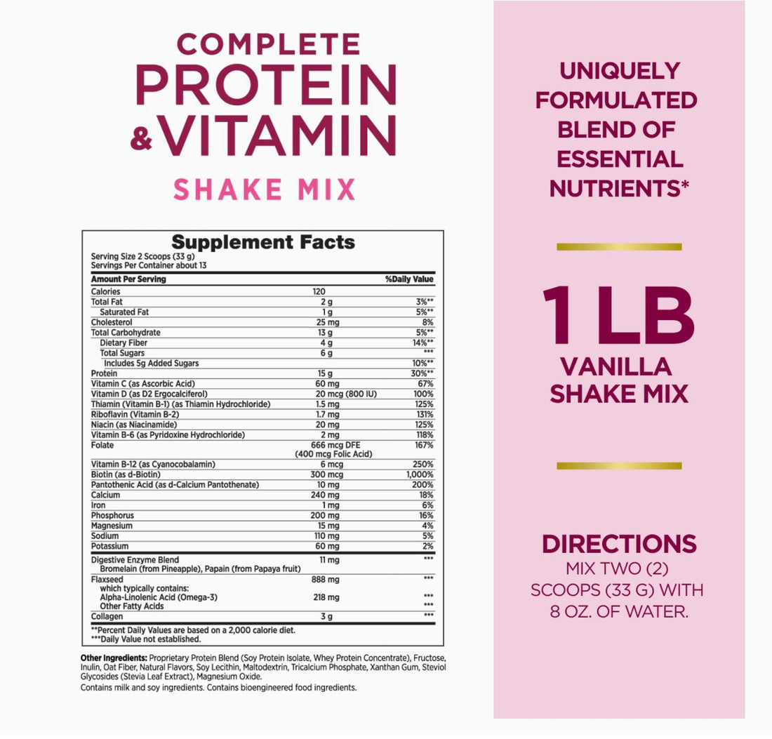 Nature’s Bounty Complete Protein & Vitamin Shake Mix 16oz Expires 09/2025