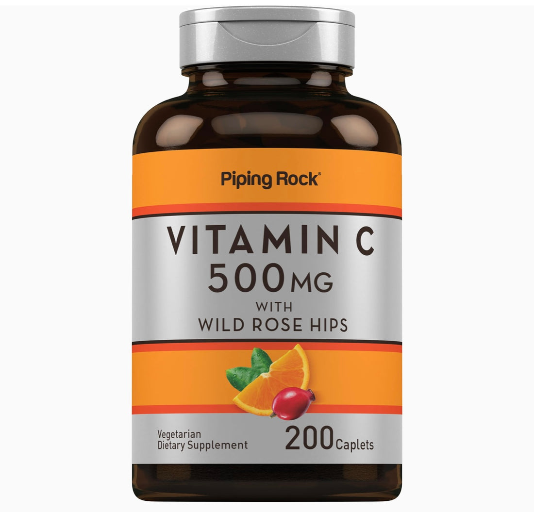 Piping Rock Vitamin C | 500mg | 200 Caplets | with Rose HIPS | Vegetarian, Non-GMO, Gluten Free Supplement