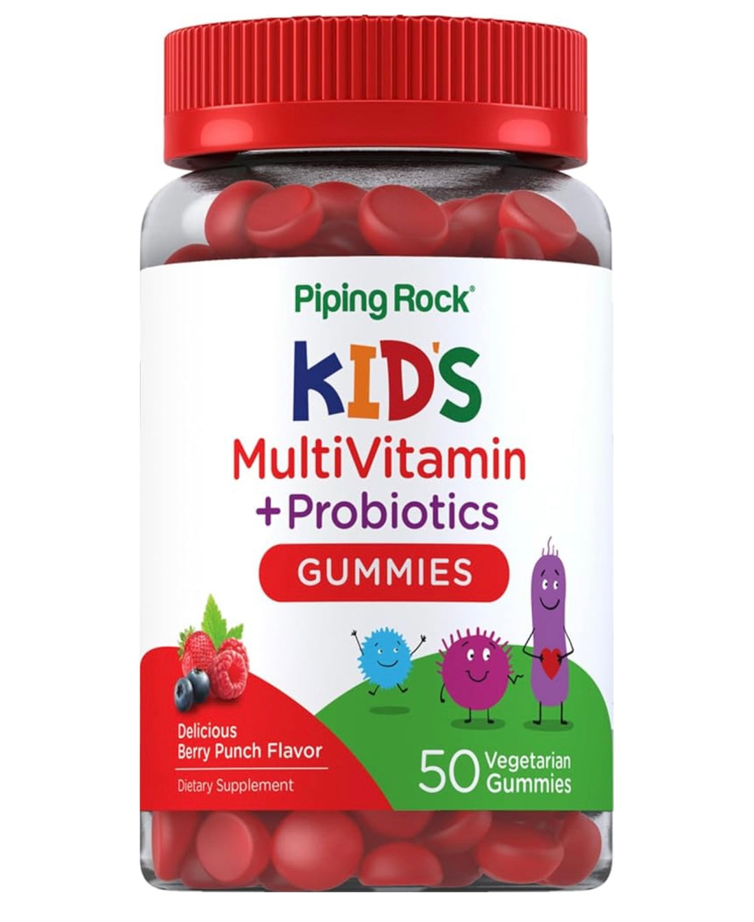 Piping Rock Kid's Multivitamin and Probiotic | 50 Gummies | Berry Punch. Expires 12/2027