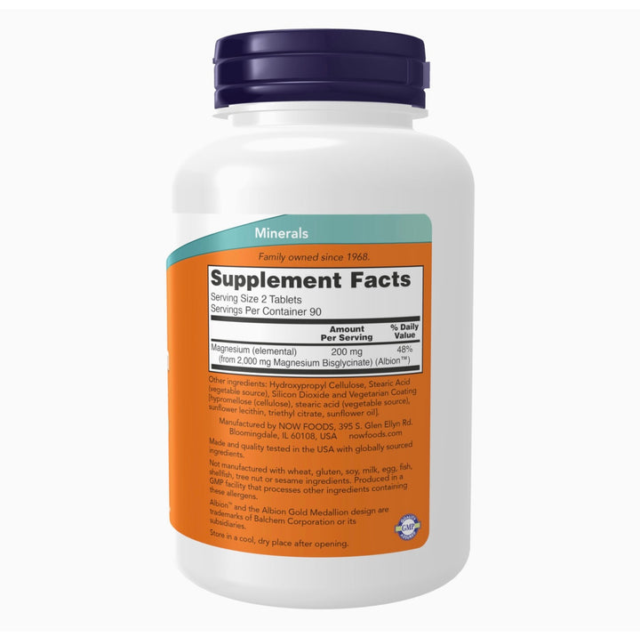 NOW Magnesium Glycinate 100 mg, Highly Absorbable Form, 180 Tablets