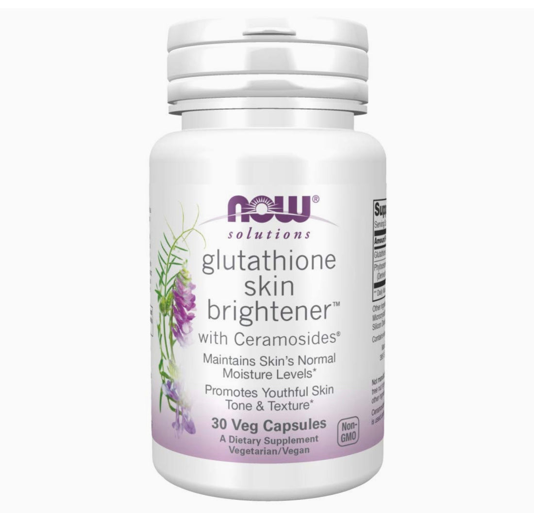 NOW Glutathione Skin Brightener with Ceramosides®, 30 Veg Capsules