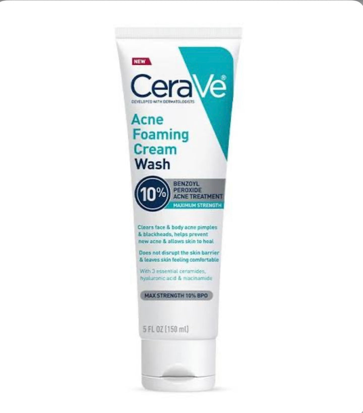 CeraVe Acne Foaming Cream Wash BPO 10% for Face & Body (5 oz.)