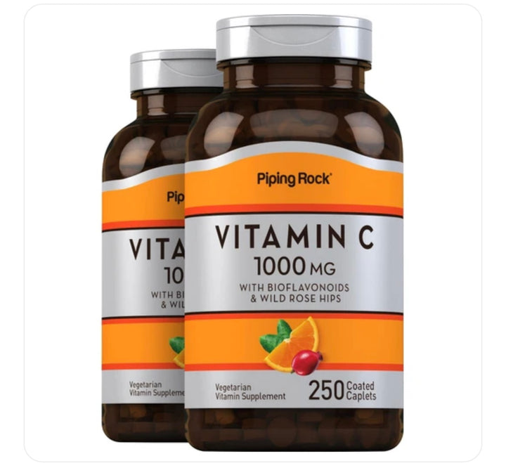 Piping Rock Vitamin C 1000mg | 250 Coated Capsules | with Bioflavonoids and Rose HIPS. Expires 06/2027