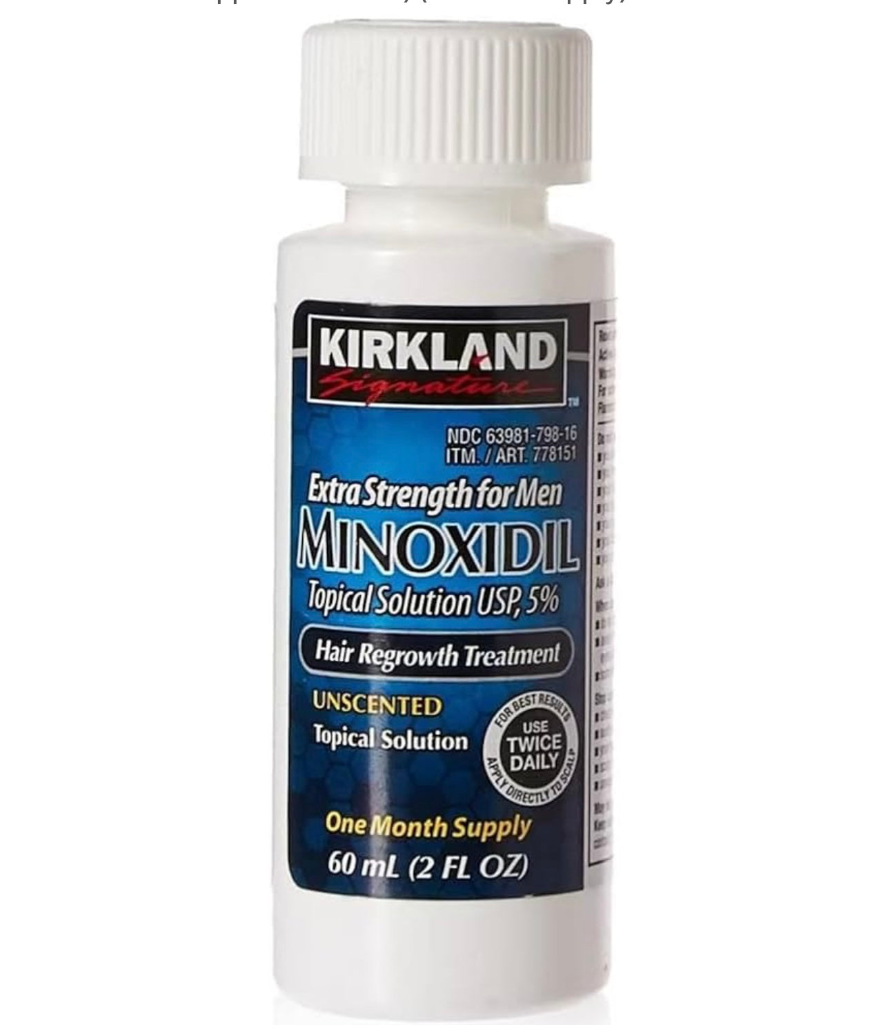 Kirkland Minoxidil 5% Topical Solution Extra Strength Hair Regrowth Treatment for Men (Dropper Applicator Included) 60ml (2 FL OZ)