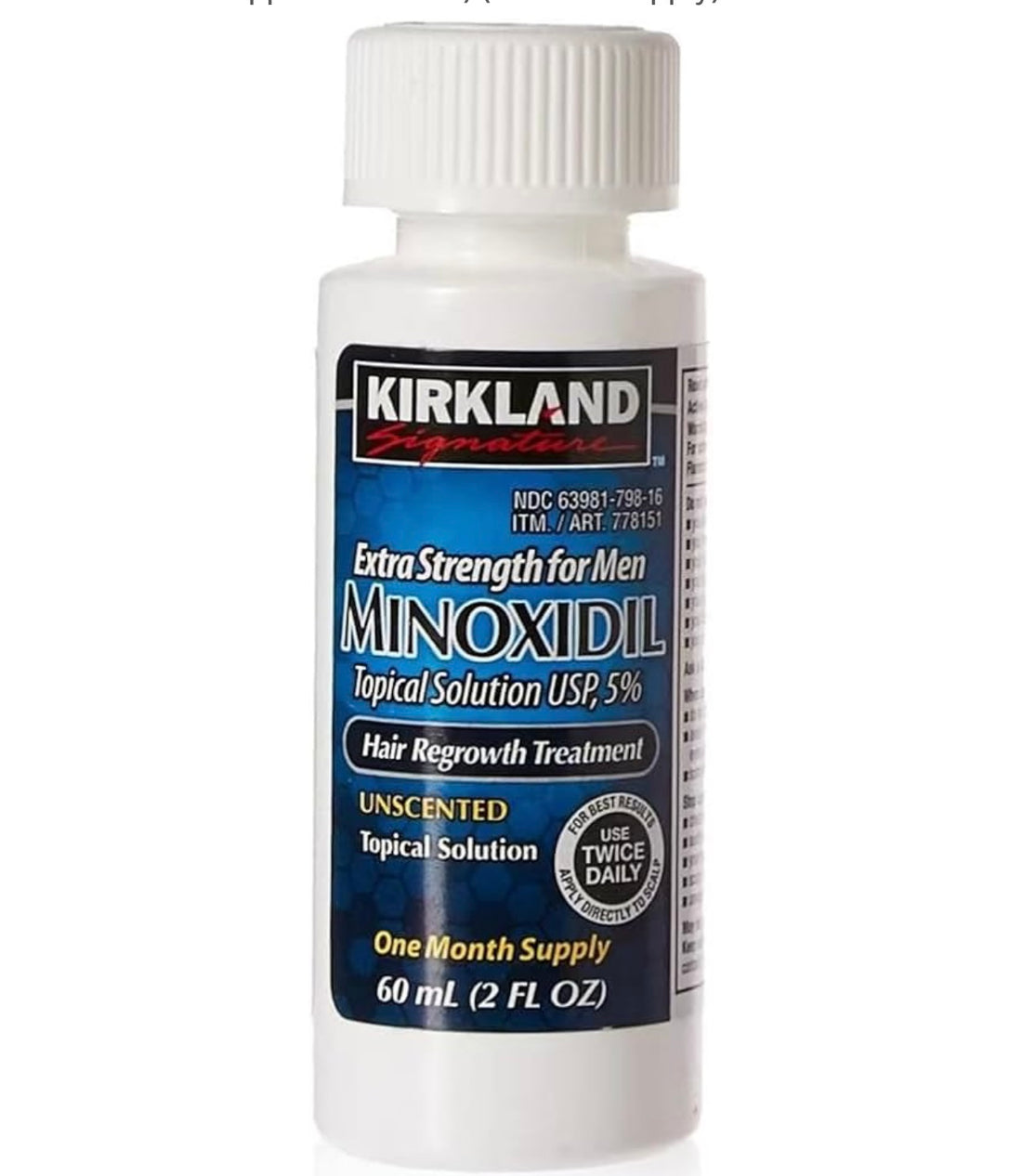 Kirkland Minoxidil 5% Topical Solution Extra Strength Hair Regrowth Treatment for Men (Dropper Applicator Included) 60ml (2 FL OZ)
