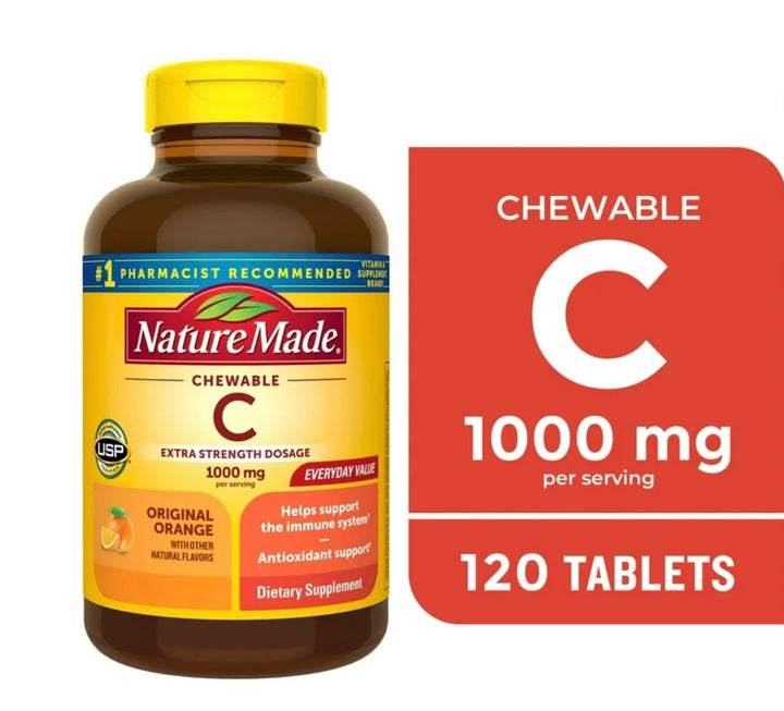 Nature Made Extra Strength Dosage Chewable Vitamin C 1000 mg Per Serving Tablets, 120 Count