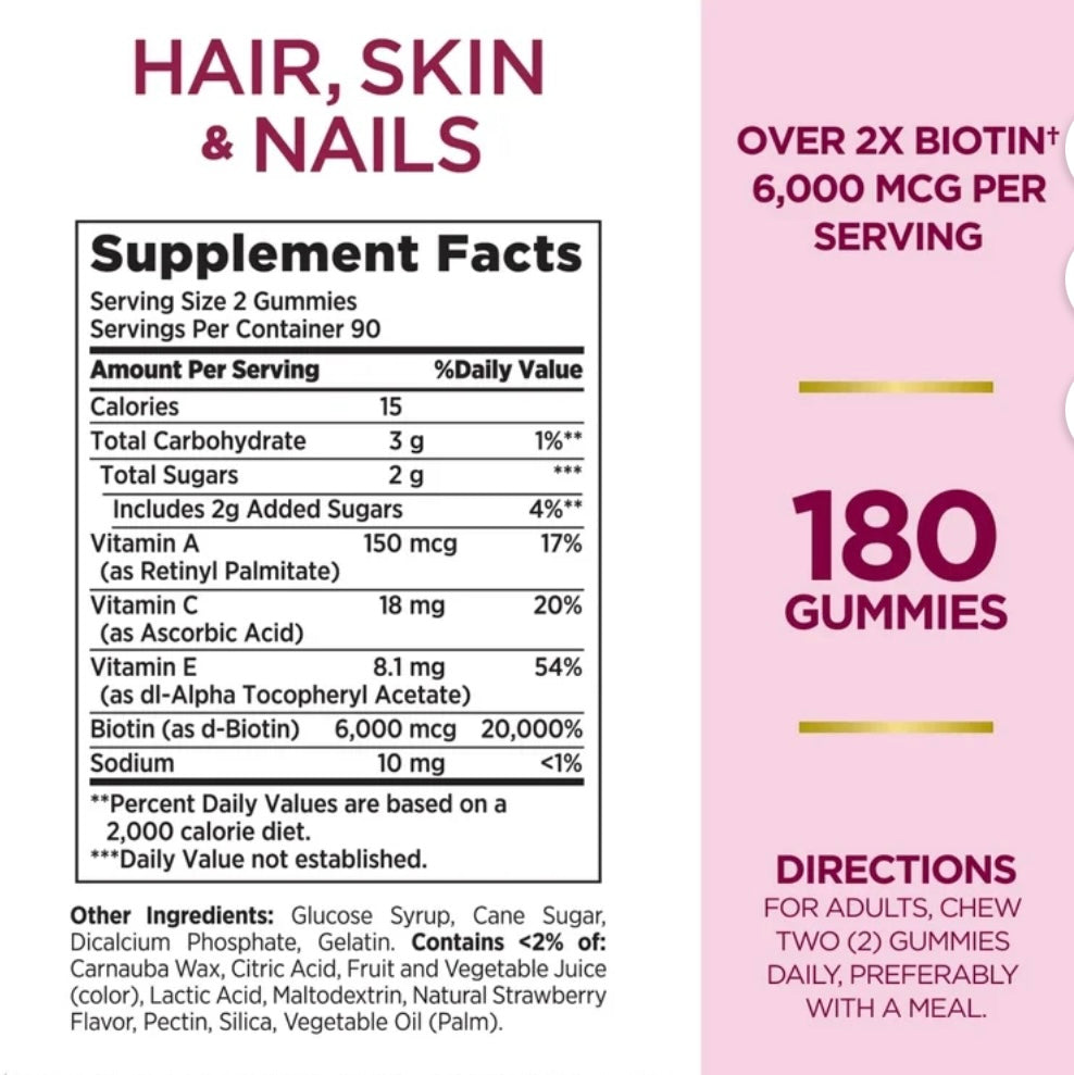 Nature’s Bounty Advanced Hair, Skin and Nails Vitamin, Women's Multivitamin, 2x Biotin, Strawberry Gummies, 180 Ct